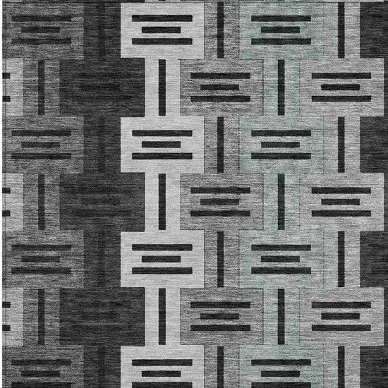 Black And Gray Geometric Washable Indoor Outdoor Area Rug Photo 3