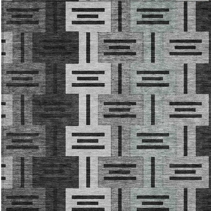 Black And Gray Geometric Washable Indoor Outdoor Area Rug Photo 3