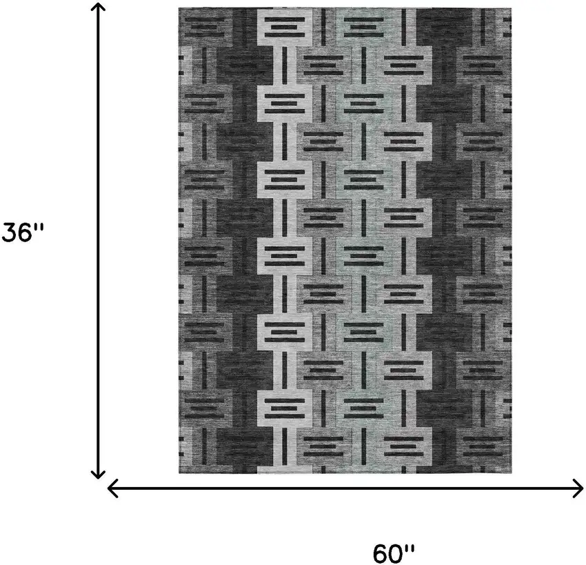 Black And Gray Geometric Washable Indoor Outdoor Area Rug Photo 7
