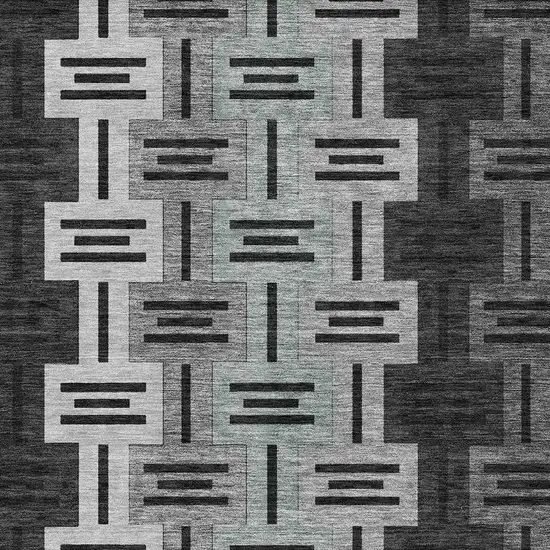 Black And Gray Geometric Washable Indoor Outdoor Area Rug Photo 3