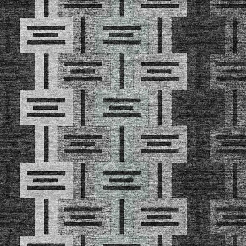 Black And Gray Geometric Washable Indoor Outdoor Area Rug Photo 3