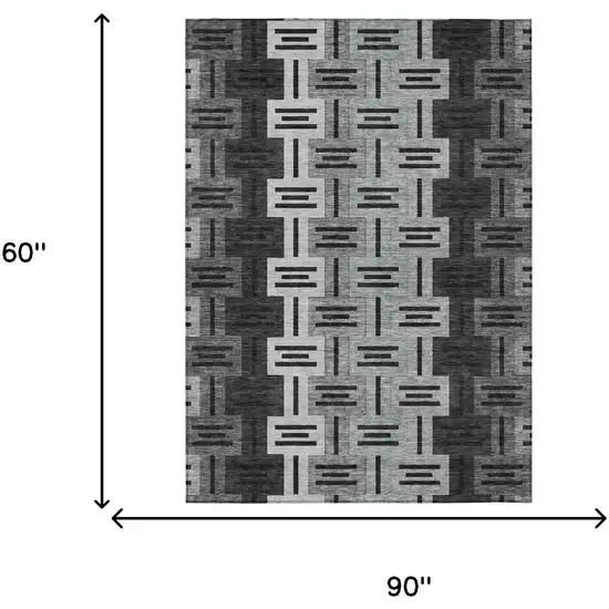 Black And Gray Geometric Washable Indoor Outdoor Area Rug Photo 7