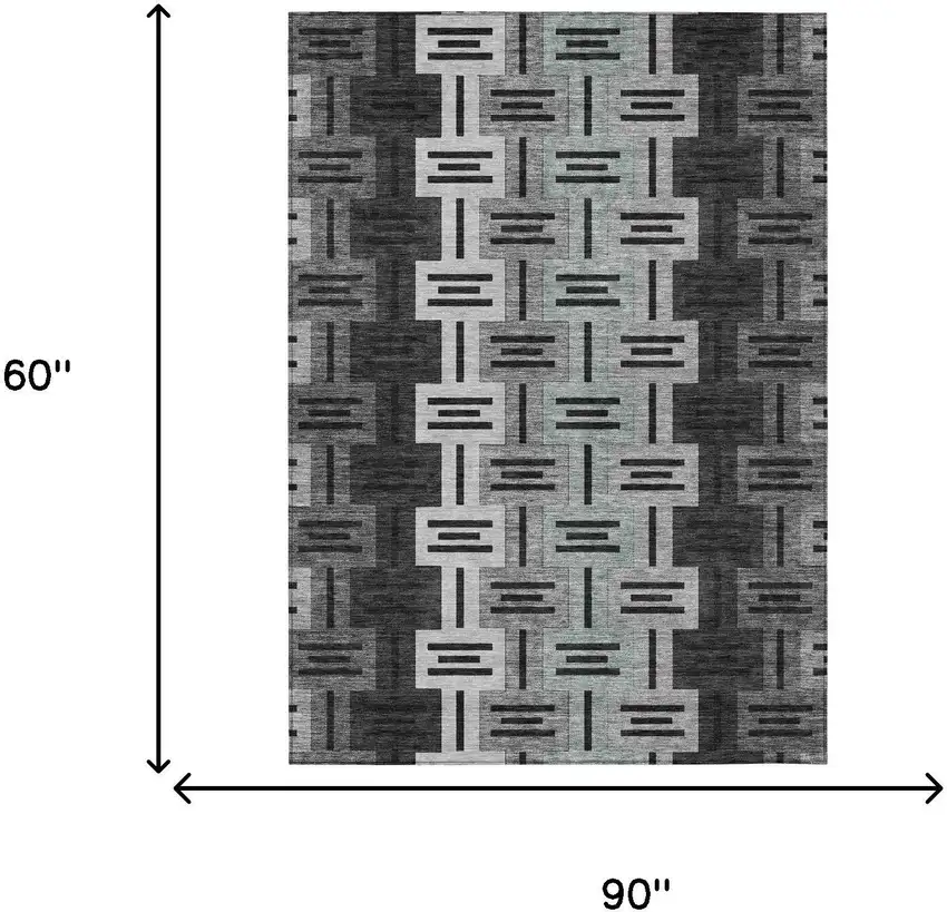 Black And Gray Geometric Washable Indoor Outdoor Area Rug Photo 7