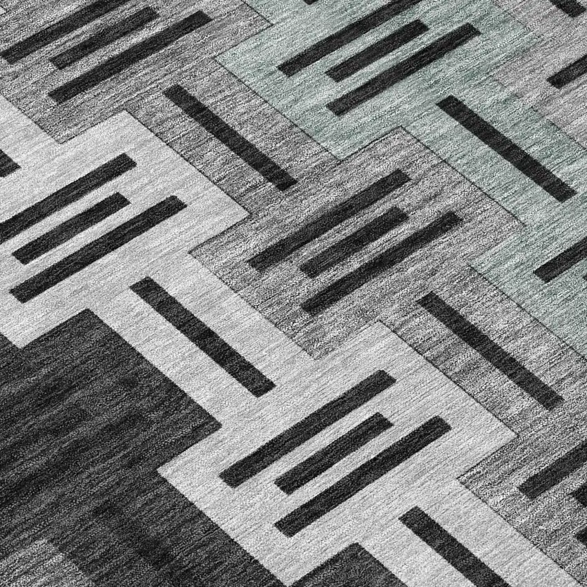 Black And Gray Geometric Washable Indoor Outdoor Area Rug Photo 6