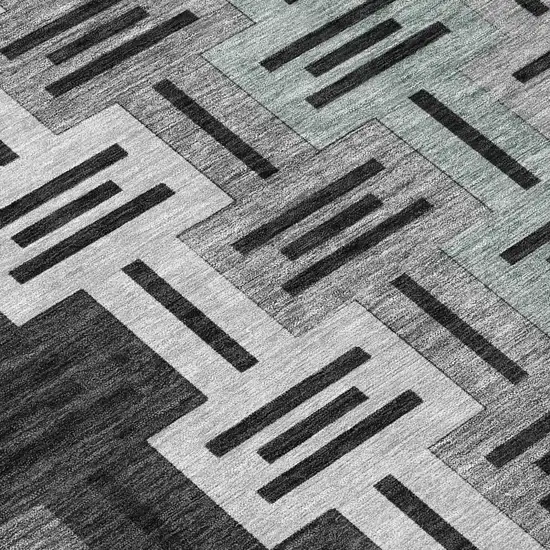Black And Gray Geometric Washable Indoor Outdoor Area Rug Photo 6