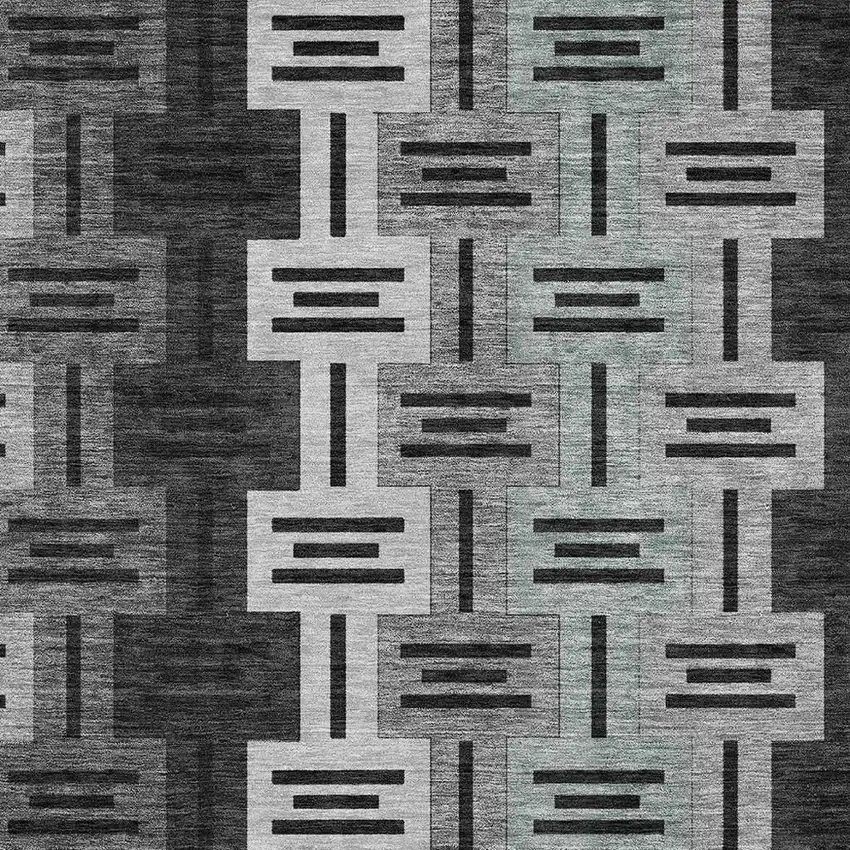 Black And Gray Geometric Washable Indoor Outdoor Area Rug Photo 3