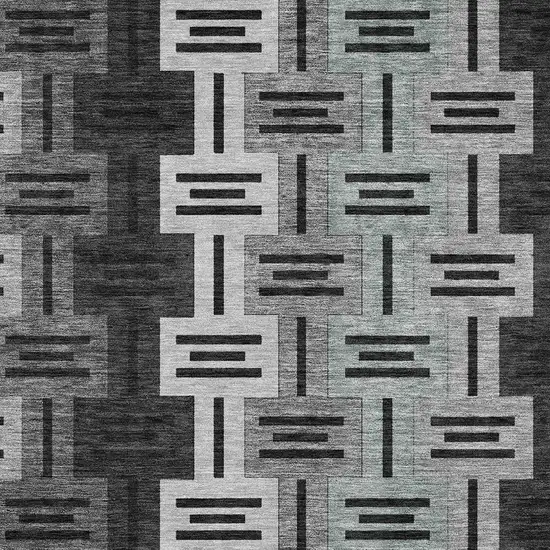 Black And Gray Geometric Washable Indoor Outdoor Area Rug Photo 3