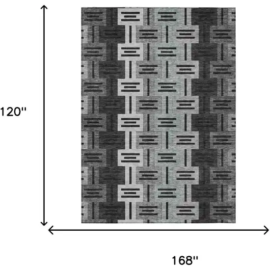 Black And Gray Geometric Washable Indoor Outdoor Area Rug Photo 7