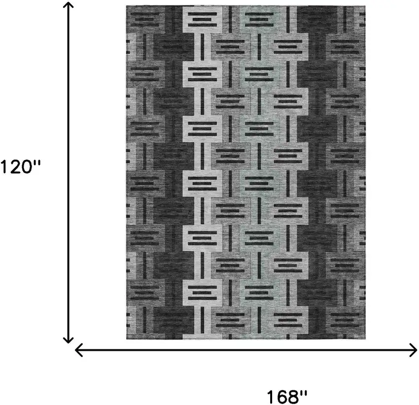Black And Gray Geometric Washable Indoor Outdoor Area Rug Photo 7