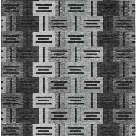 Black And Gray Geometric Washable Indoor Outdoor Area Rug Photo 4