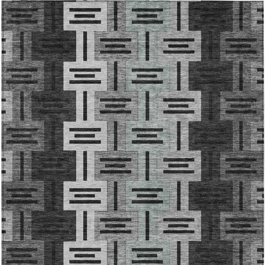 Black And Gray Geometric Washable Indoor Outdoor Area Rug Photo 4
