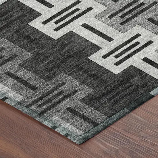 Black And Gray Geometric Washable Indoor Outdoor Area Rug Photo 5