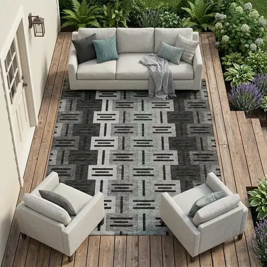 Black And Gray Geometric Washable Indoor Outdoor Area Rug Photo 1