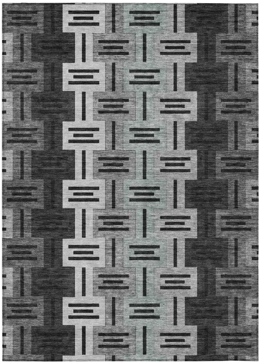 Black And Gray Geometric Washable Indoor Outdoor Area Rug Photo 2