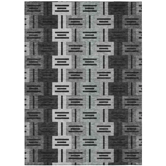 Black And Gray Geometric Washable Indoor Outdoor Area Rug Photo 2