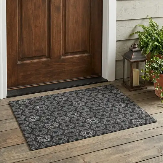 Black And Gray Geometric Washable Indoor Outdoor Area Rug Photo 1