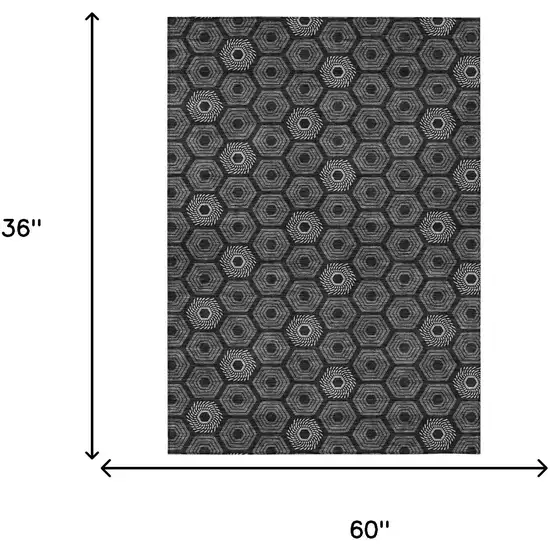 Black And Gray Geometric Washable Indoor Outdoor Area Rug Photo 7