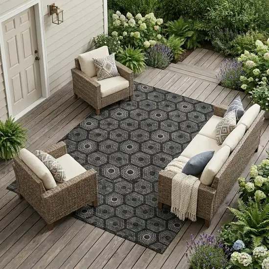 Black And Gray Geometric Washable Indoor Outdoor Area Rug Photo 1