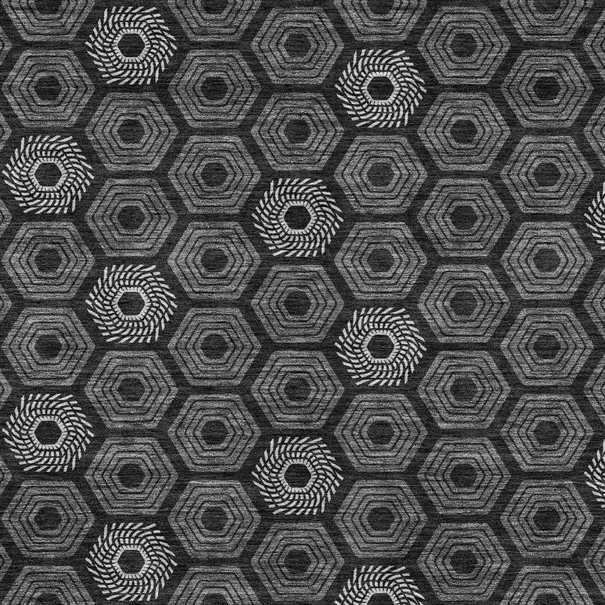 Black And Gray Geometric Washable Indoor Outdoor Area Rug Photo 3