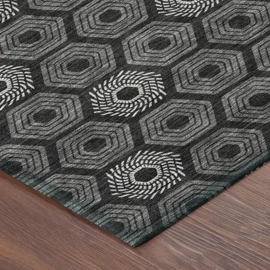 Black And Gray Geometric Washable Indoor Outdoor Area Rug Photo 5