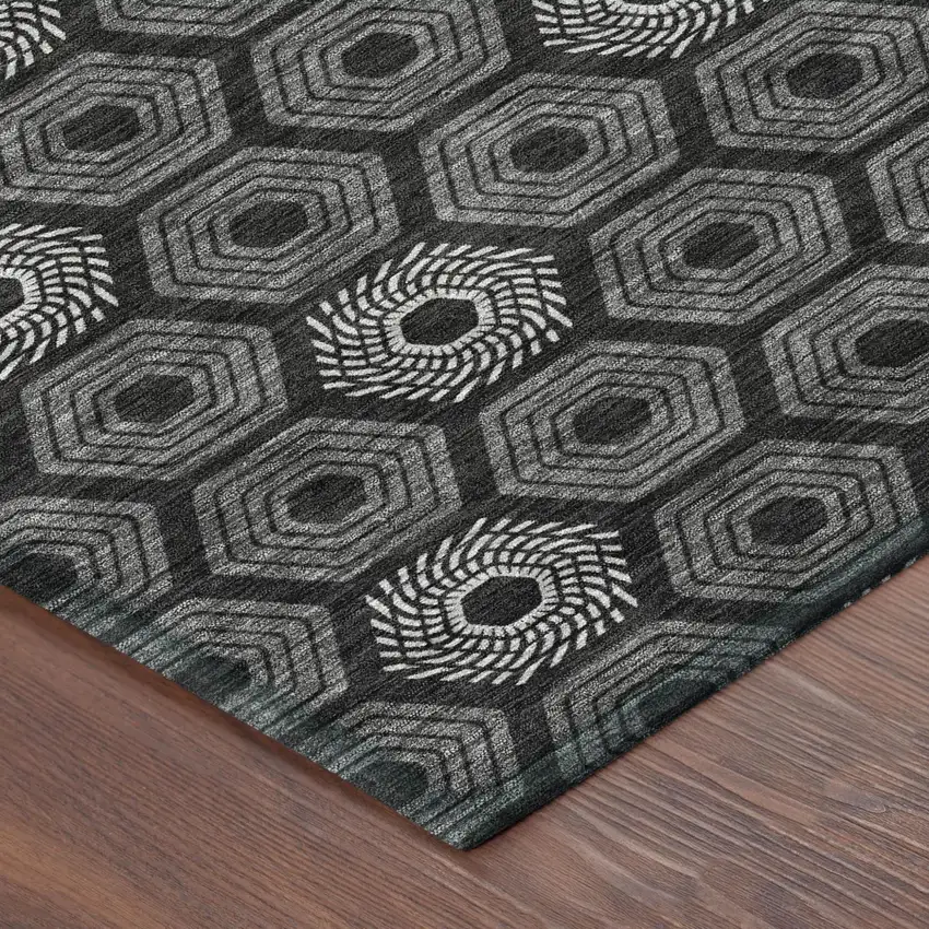 Black And Gray Geometric Washable Indoor Outdoor Area Rug Photo 5