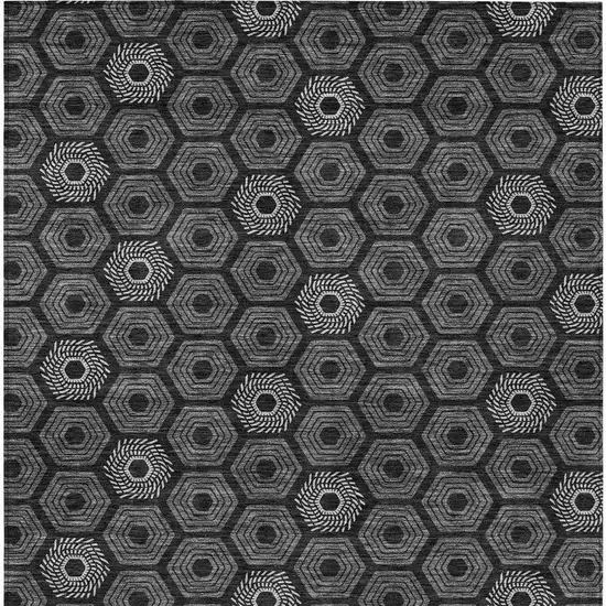 Black And Gray Geometric Washable Indoor Outdoor Area Rug Photo 4