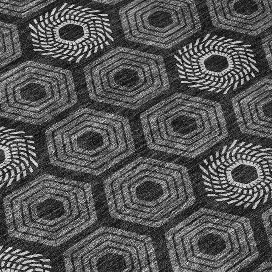 Black And Gray Geometric Washable Indoor Outdoor Area Rug Photo 6