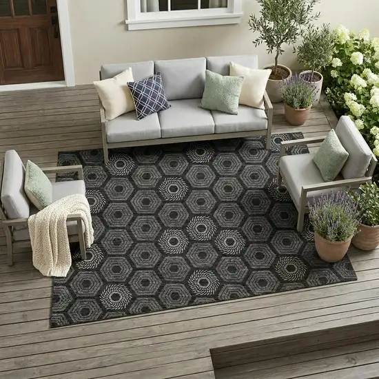 Black And Gray Geometric Washable Indoor Outdoor Area Rug Photo 1