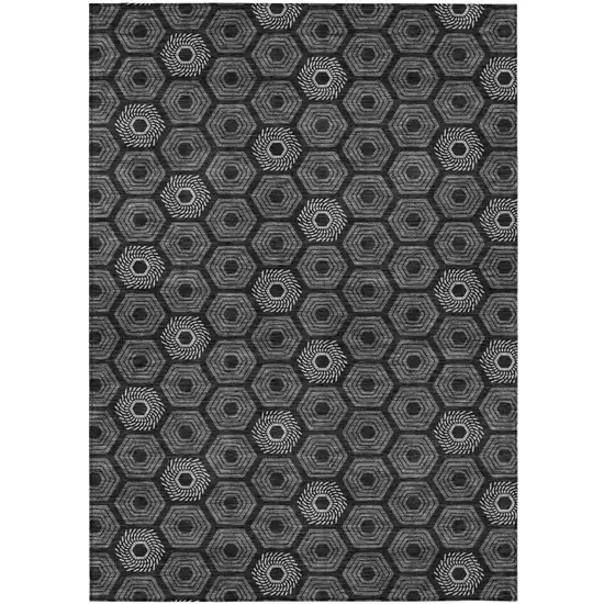 Black And Gray Geometric Washable Indoor Outdoor Area Rug Photo 2
