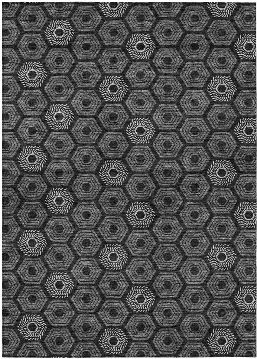 Black And Gray Geometric Washable Indoor Outdoor Area Rug Photo 2