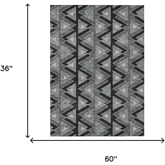 Black And Gray Geometric Washable Indoor Outdoor Area Rug Photo 7