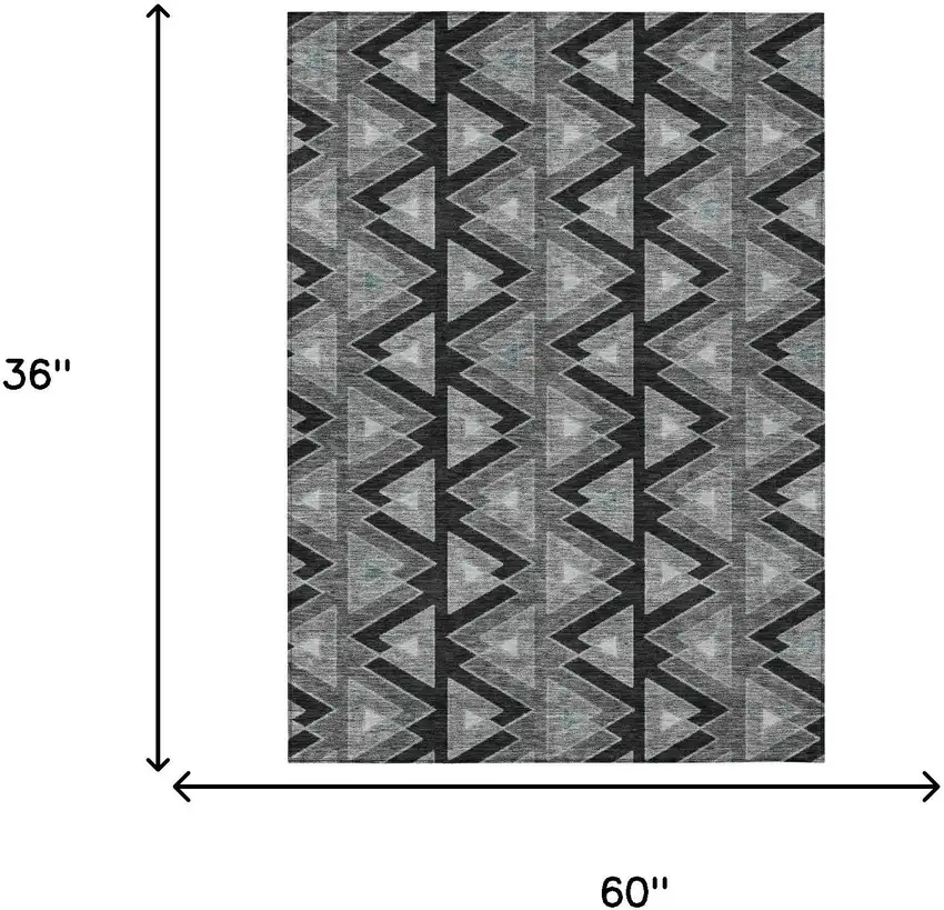 Black And Gray Geometric Washable Indoor Outdoor Area Rug Photo 7