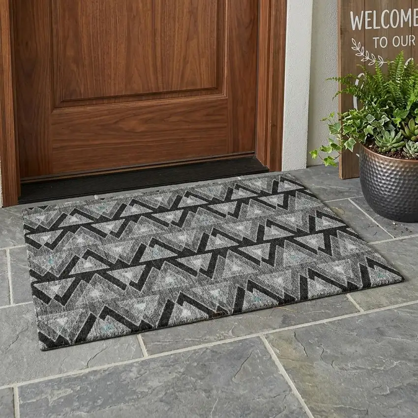 Black And Gray Geometric Washable Indoor Outdoor Area Rug Photo 1