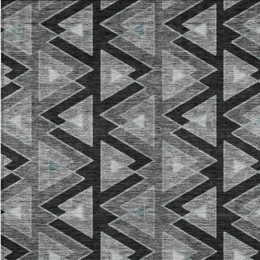 Black And Gray Geometric Washable Indoor Outdoor Area Rug Photo 3
