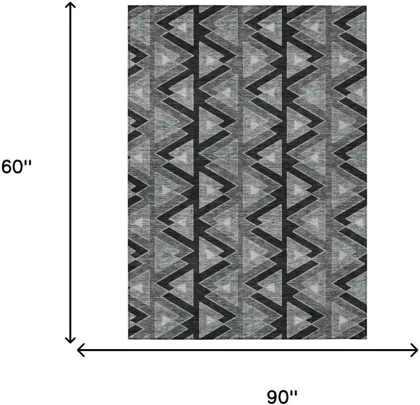 Black And Gray Geometric Washable Indoor Outdoor Area Rug Photo 7