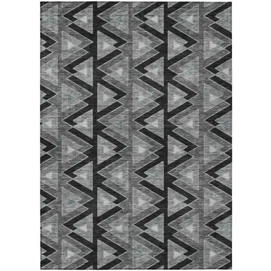 Black And Gray Geometric Washable Indoor Outdoor Area Rug Photo 2