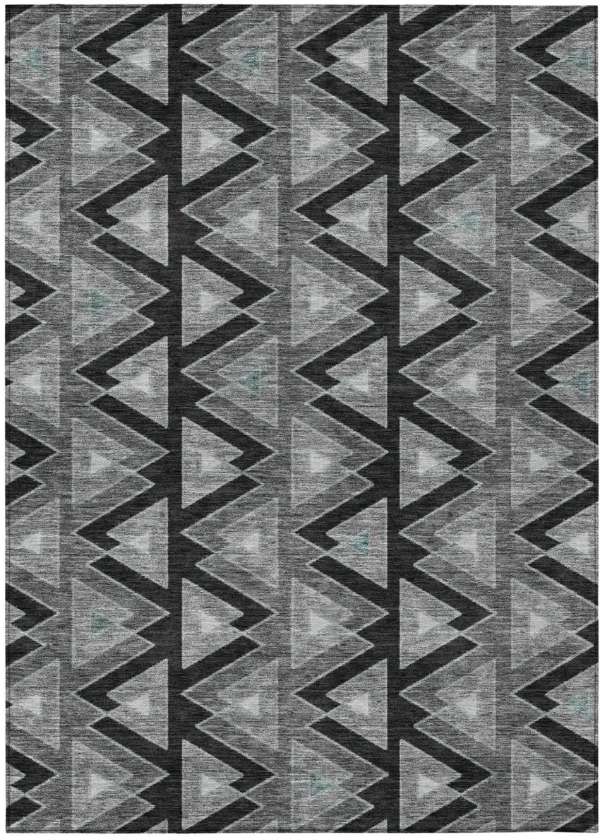 Black And Gray Geometric Washable Indoor Outdoor Area Rug Photo 2
