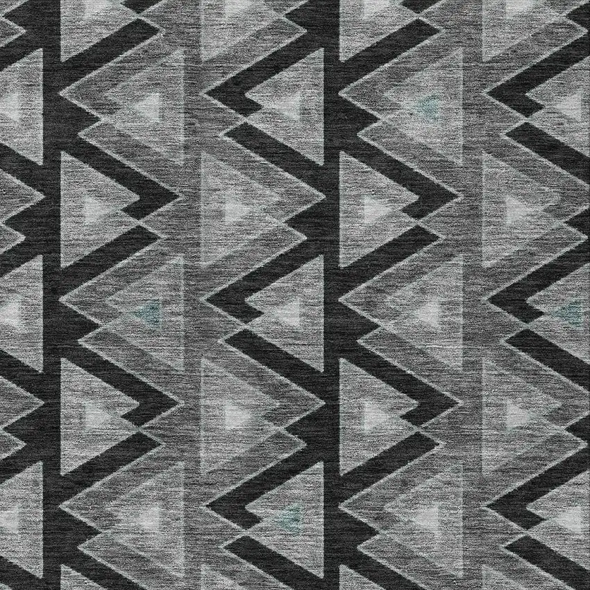 Black And Gray Geometric Washable Indoor Outdoor Area Rug Photo 3
