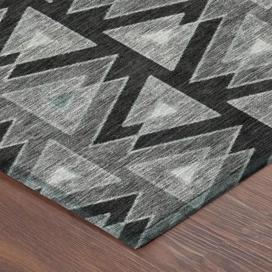 Black And Gray Geometric Washable Indoor Outdoor Area Rug Photo 5