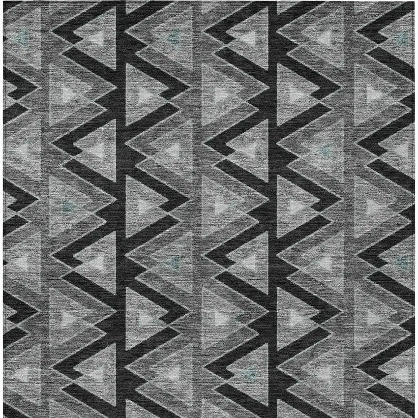 Black And Gray Geometric Washable Indoor Outdoor Area Rug Photo 4