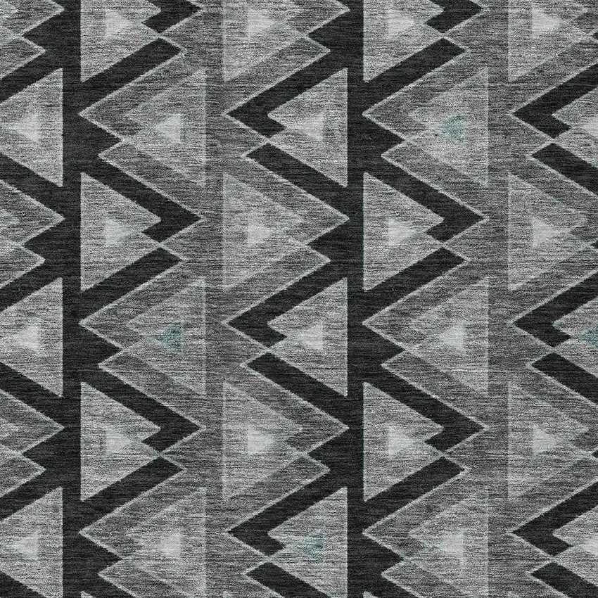 Black And Gray Geometric Washable Indoor Outdoor Area Rug Photo 3