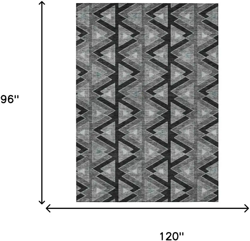 Black And Gray Geometric Washable Indoor Outdoor Area Rug Photo 7