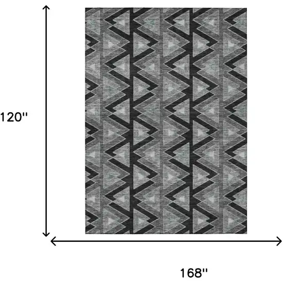 Black And Gray Geometric Washable Indoor Outdoor Area Rug Photo 7
