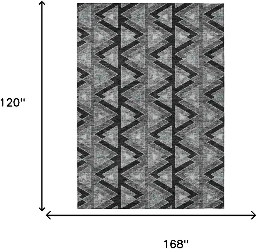 Black And Gray Geometric Washable Indoor Outdoor Area Rug Photo 7
