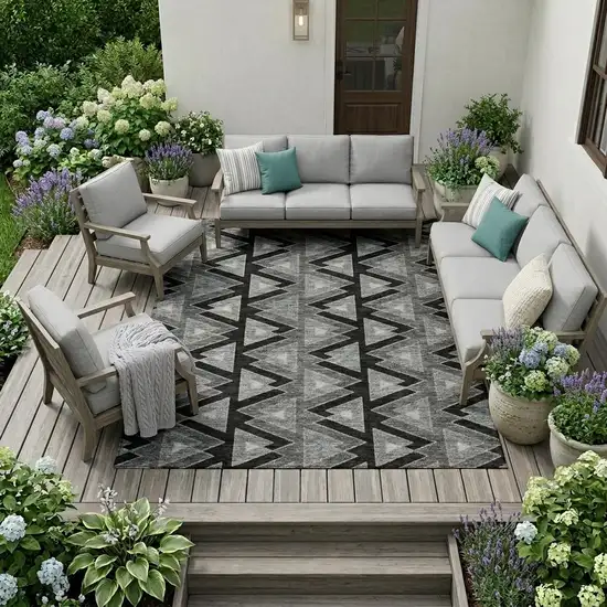 Black And Gray Geometric Washable Indoor Outdoor Area Rug Photo 1