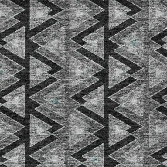 Black And Gray Geometric Washable Indoor Outdoor Area Rug Photo 3