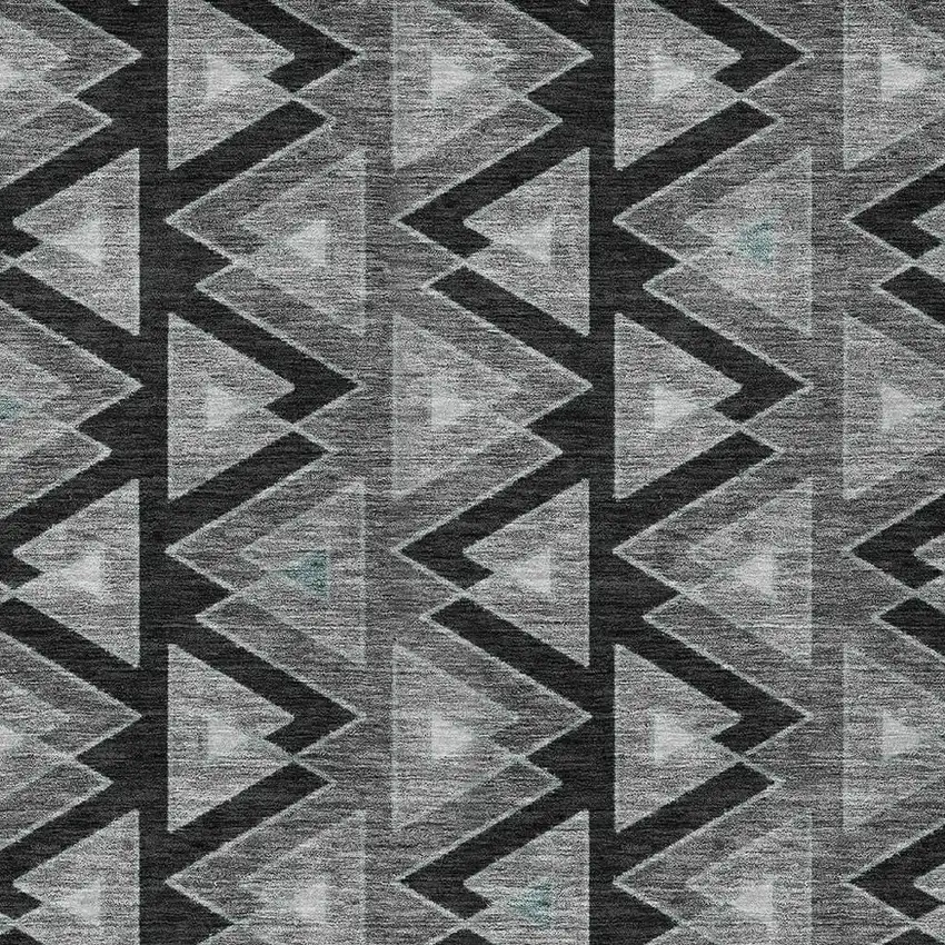 Black And Gray Geometric Washable Indoor Outdoor Area Rug Photo 3