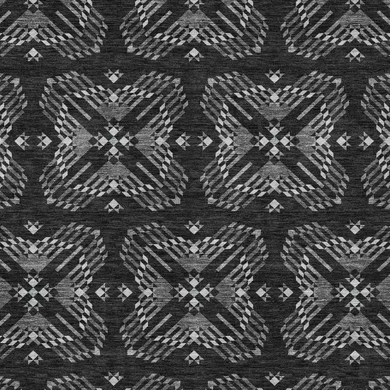 Black And Gray Geometric Washable Indoor Outdoor Area Rug Photo 3