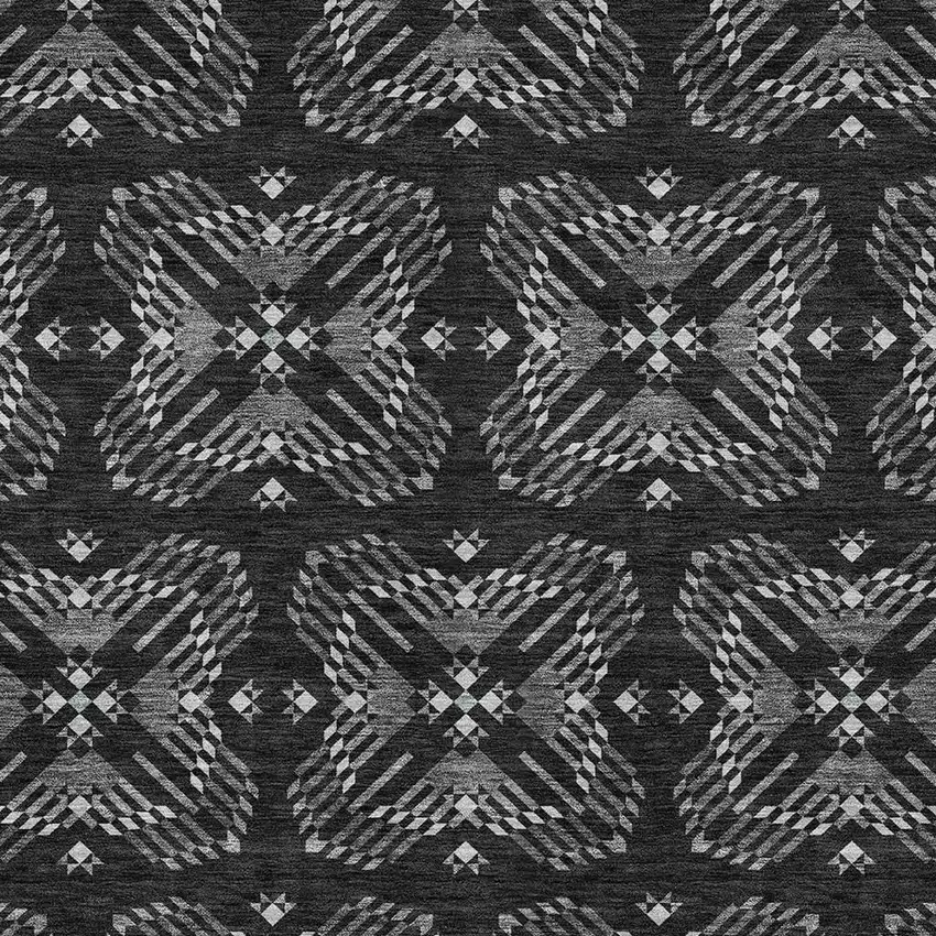 Black And Gray Geometric Washable Indoor Outdoor Area Rug Photo 3