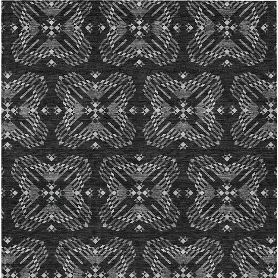 Black And Gray Geometric Washable Indoor Outdoor Area Rug Photo 4